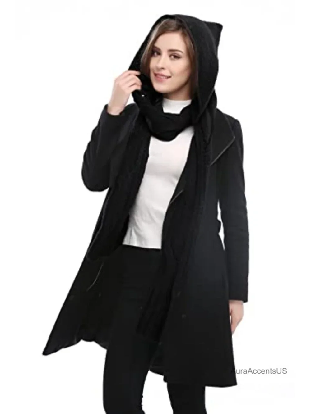 Wool Knit Hooded Scarf Wrap 3-in-1 Winter Headscarf